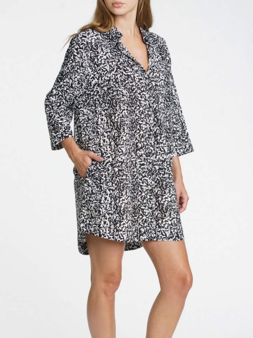 Pistola Sam Collared Shirt Dress Sz M White Noise Abstract Camo Utility Button